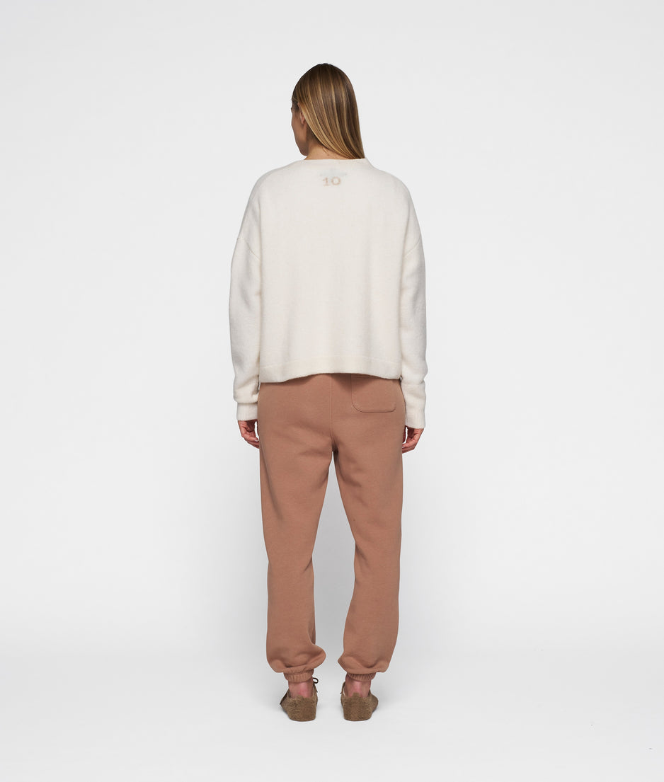 v-neck knit sweater | ecru