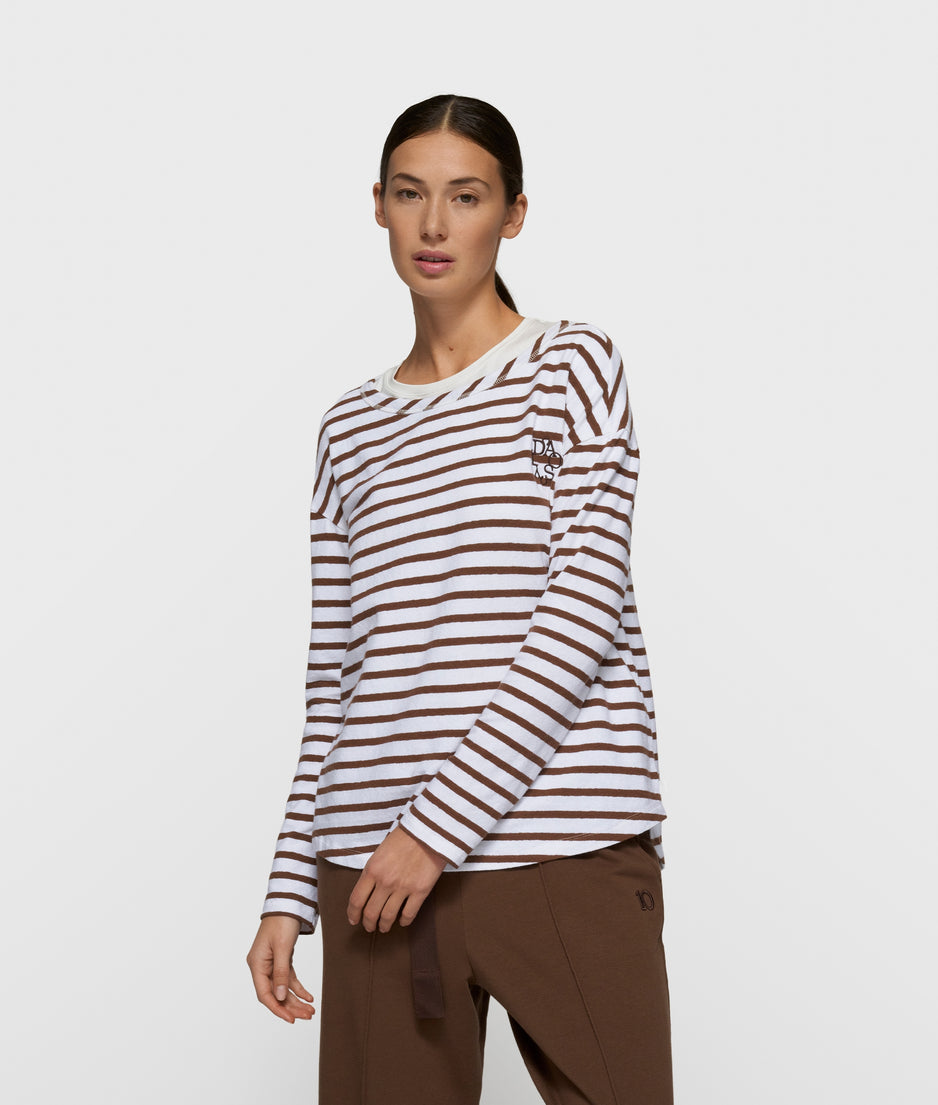 long sleeve tee stripes | white/dark truffle