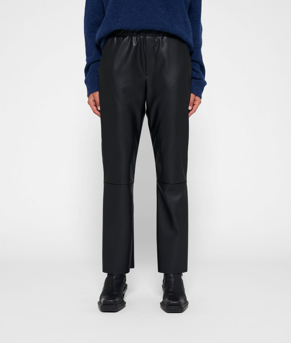 leather look flared jogger | black