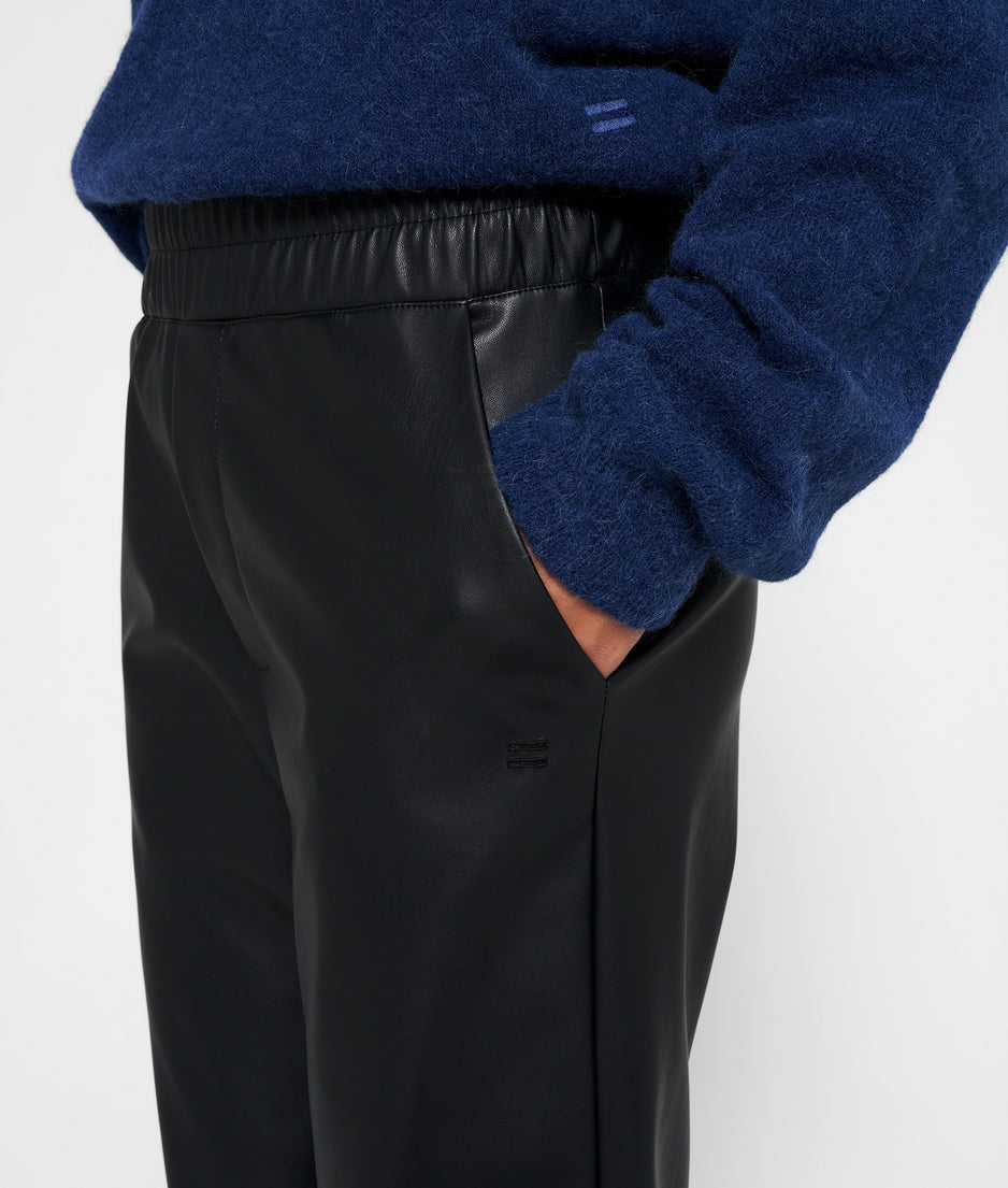 leather look flared jogger | black