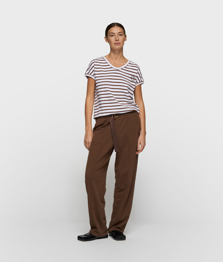 v-neck tee stripes | white/dark truffle