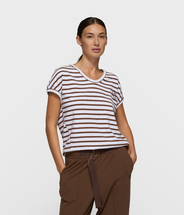 v-neck tee stripes | white/dark truffle
