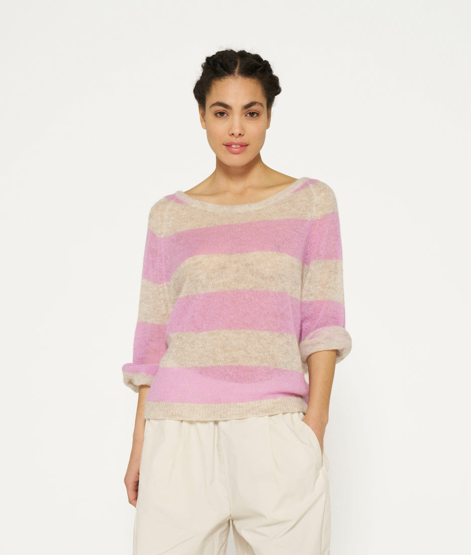 sweater thin knit stripes | light safari/violet