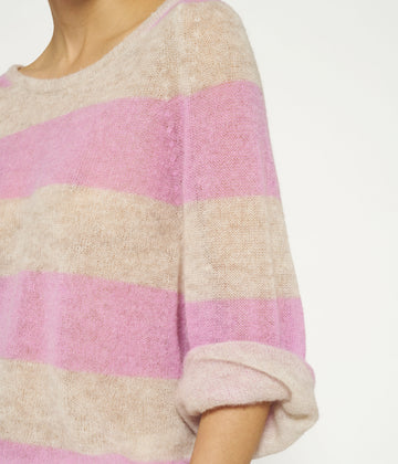 sweater thin knit stripes | light safari/violet