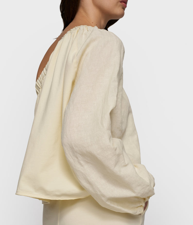 one shoulder top linen | soft vanilla