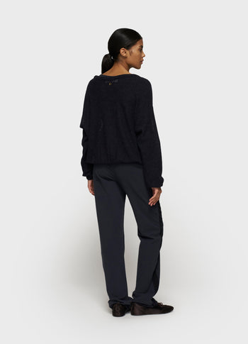 loose thin knit sweater | dark navy
