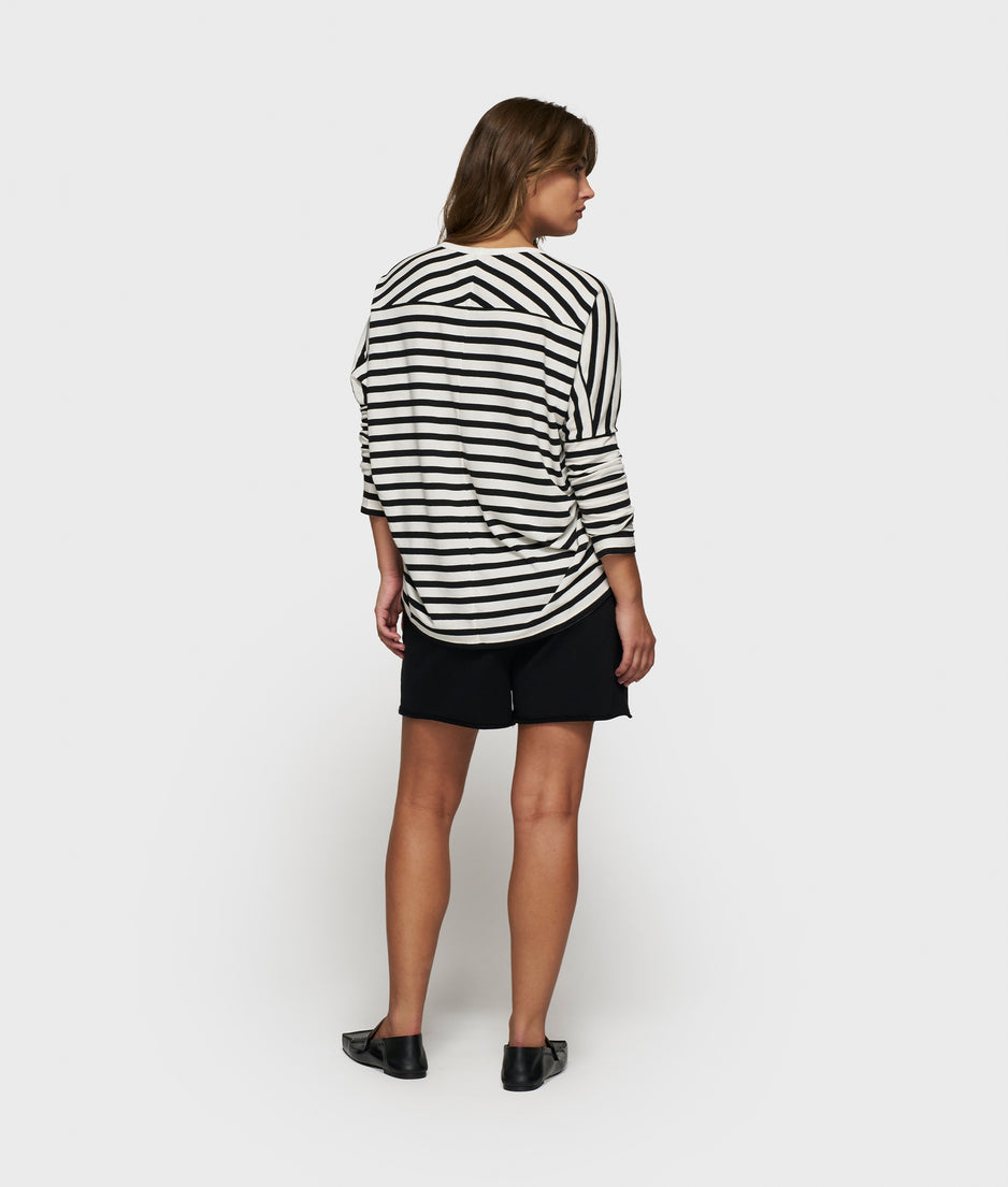loose long sleeve tee modal stripes | ecru/black