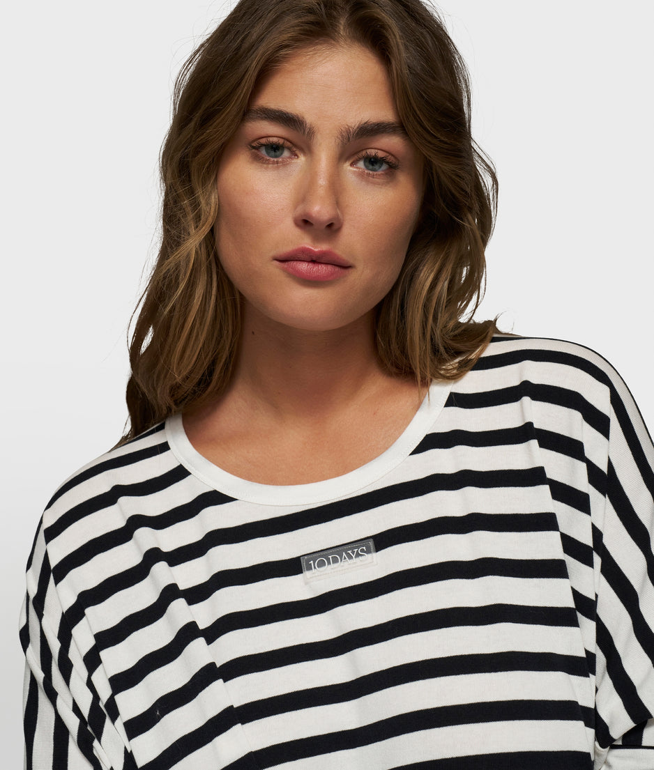 loose long sleeve tee modal stripes | ecru/black