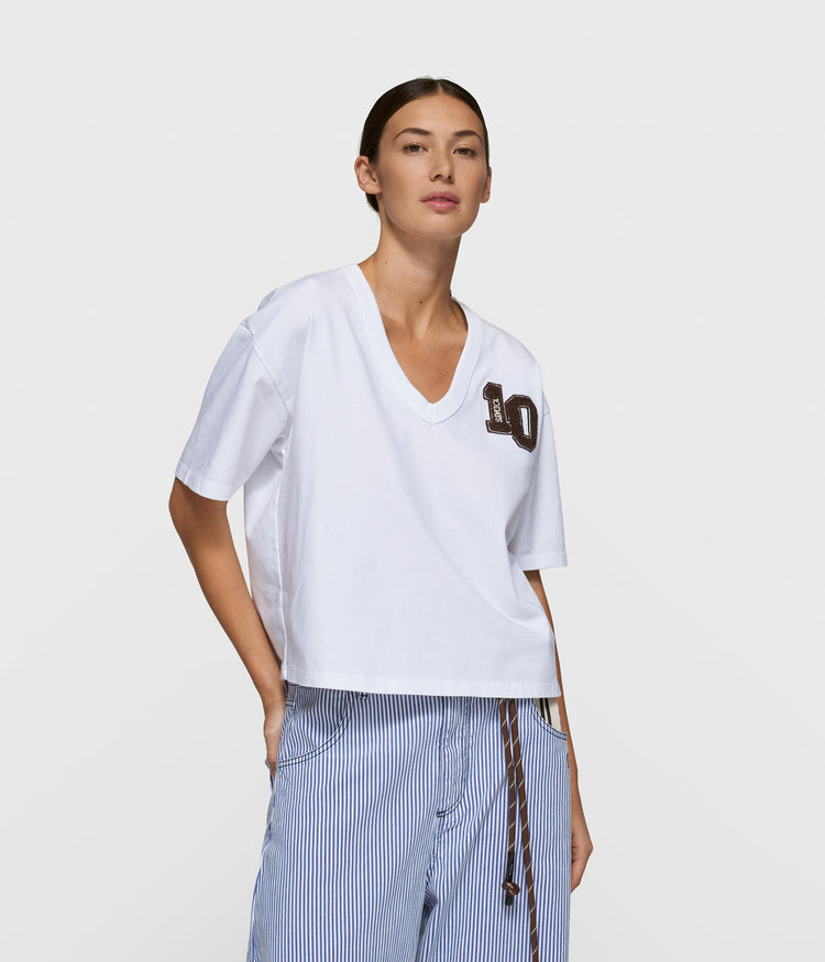 thick cotton v-neck tee | white