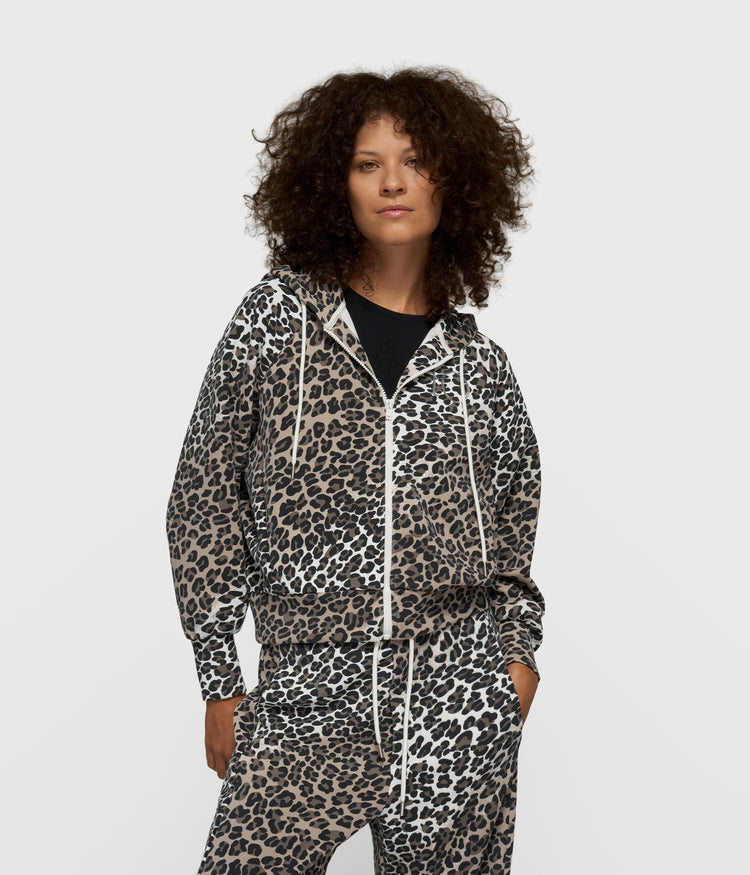 soft scuba hoodie leopard | ecru