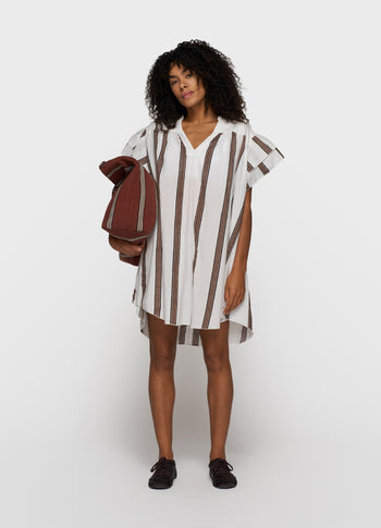 ruffle dress stripes | ecru