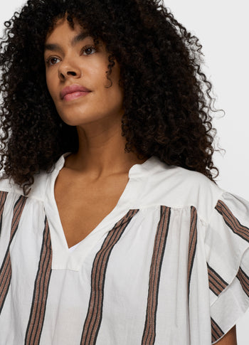 ruffle dress stripes | ecru