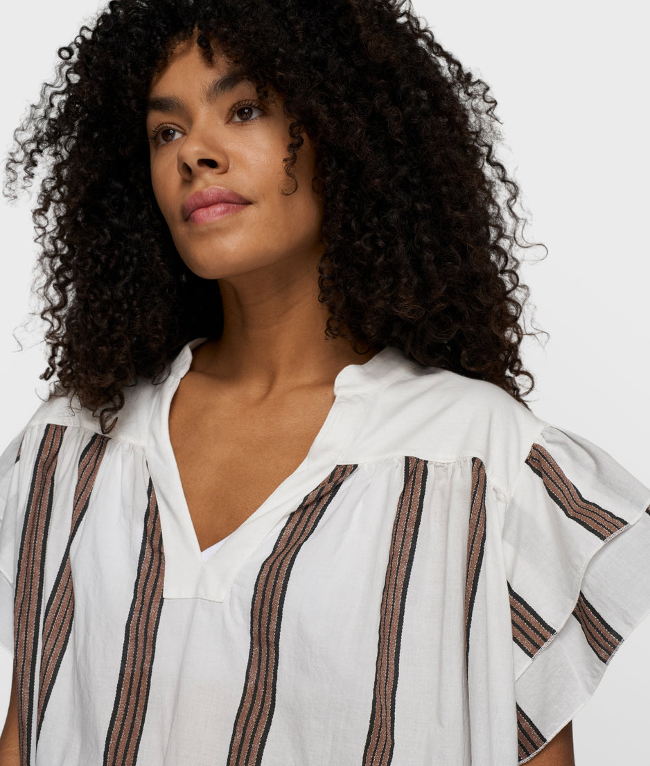ruffle dress stripes | ecru