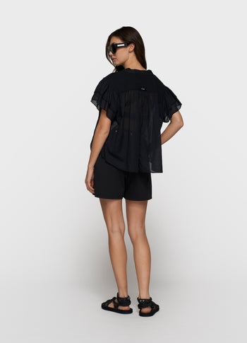 a-line ruffle top | black