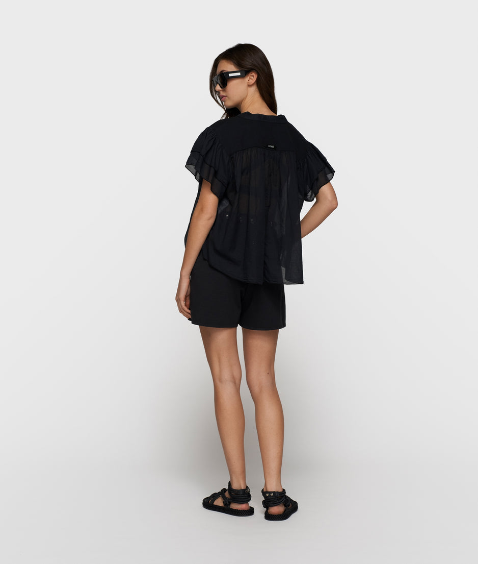a-line ruffle top | black