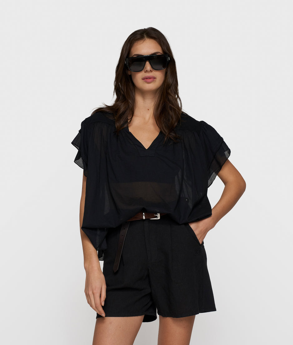 a-line ruffle top | black