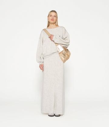 knitted maxi skirt | white grey melee