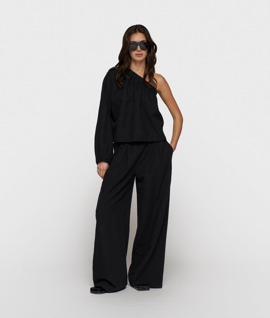 one shoulder top linen | black
