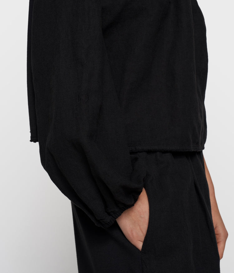 one shoulder top linen | black