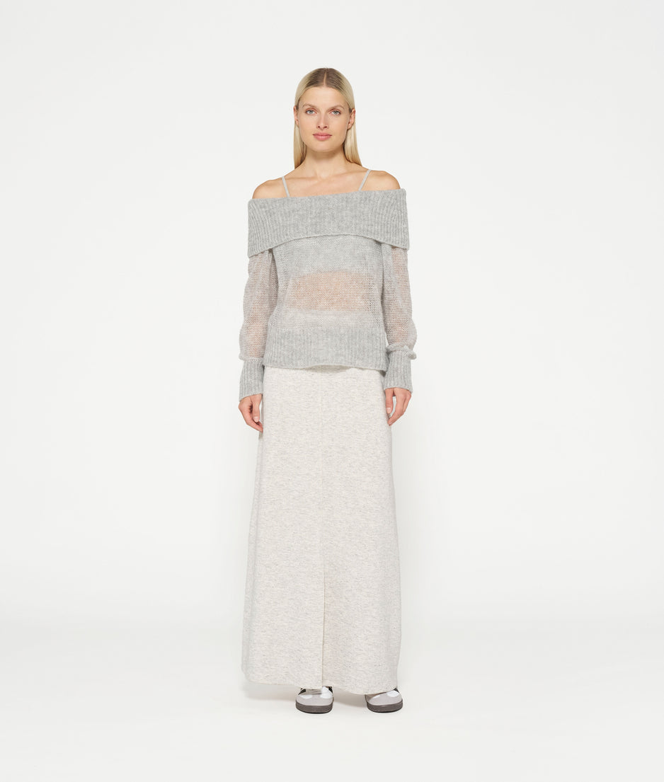 thin off shoulder sweater | light grey melee
