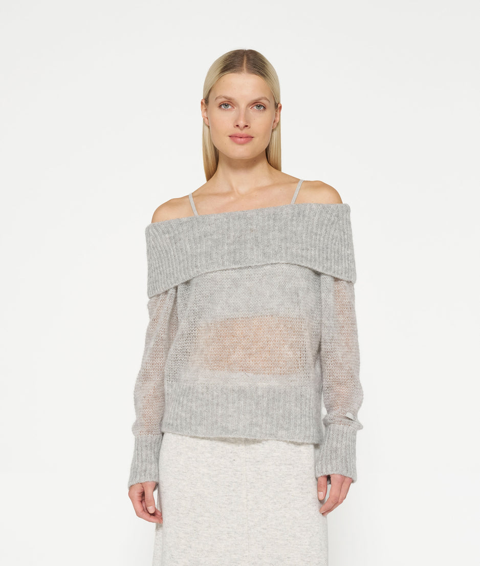 thin off shoulder sweater | light grey melee