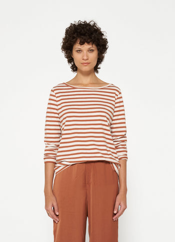 longsleeve tee stripes | ecru/saddle brown
