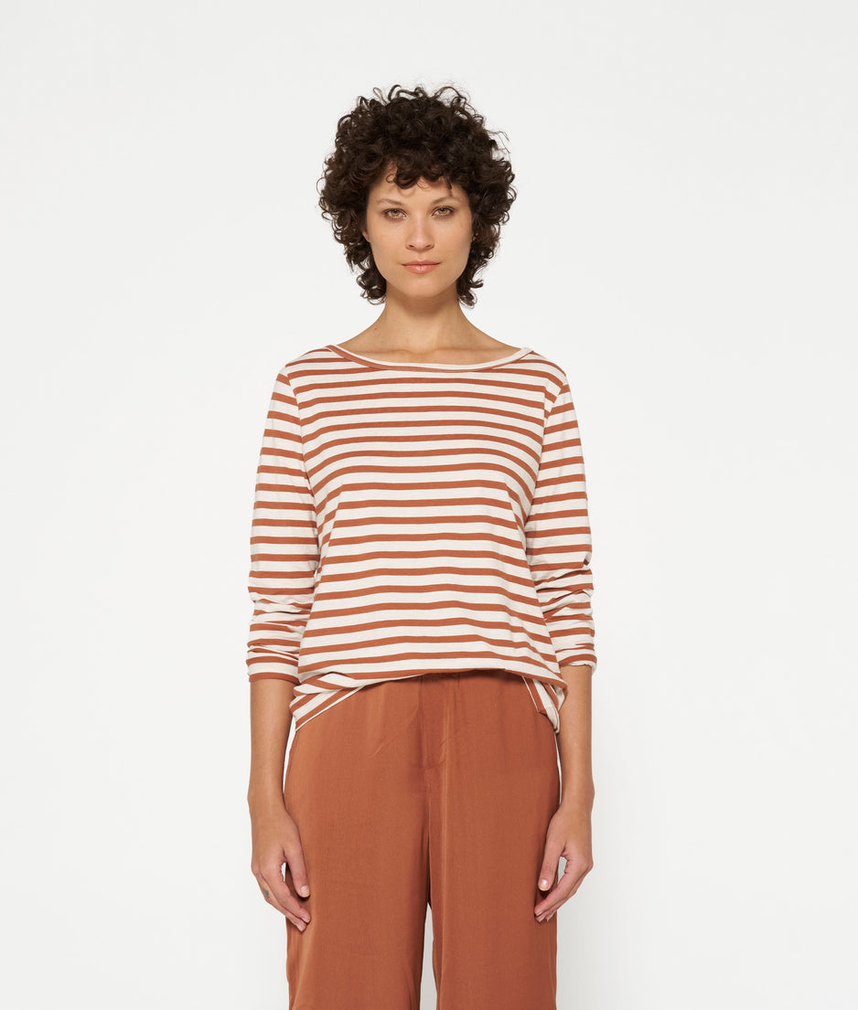 longsleeve tee stripes | ecru/saddle brown
