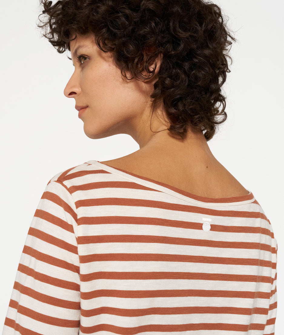 longsleeve tee stripes | ecru/saddle brown