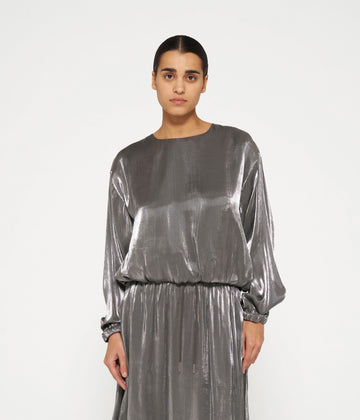 shiny balloon blouse | silver