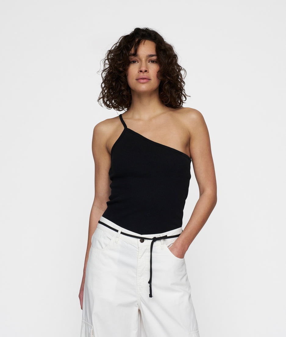one shoulder ballet top | black