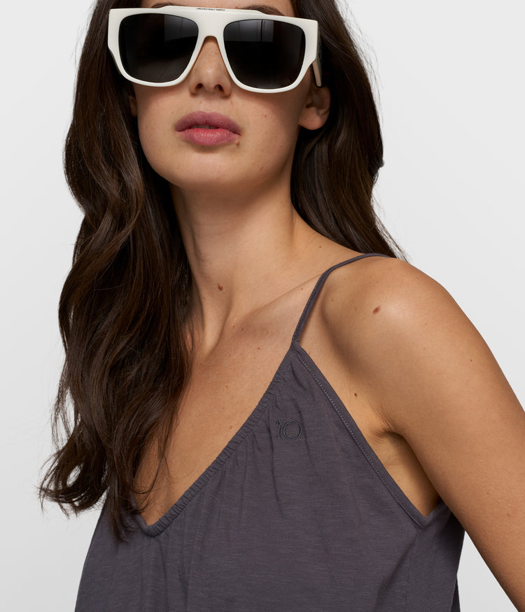 top gathered neck | steel blue