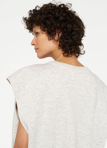padded shoulder knit top | white grey melee