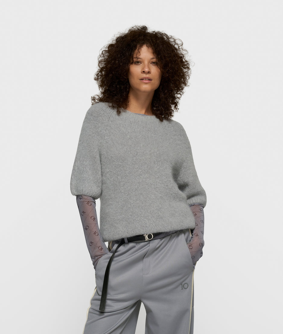 short sleeve knit sweater | light graphite