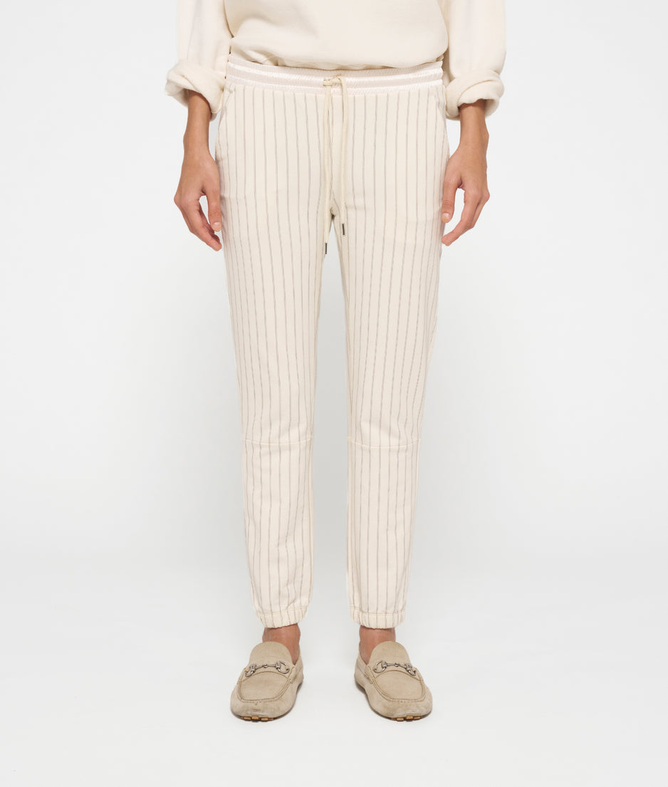 cropped jogger pinstripe | ecru
