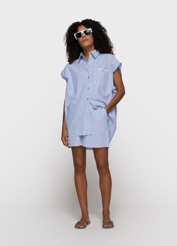 cotton blouse stripes | white/steel blue
