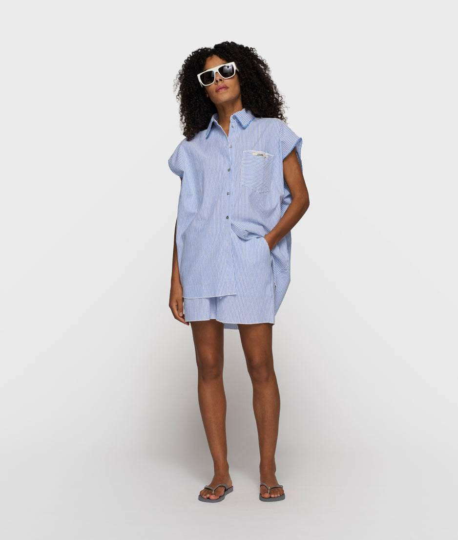 cotton blouse stripes | white/steel blue