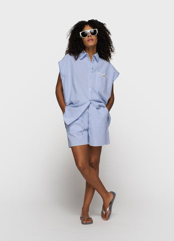 cotton shorts stripes | white/steel blue