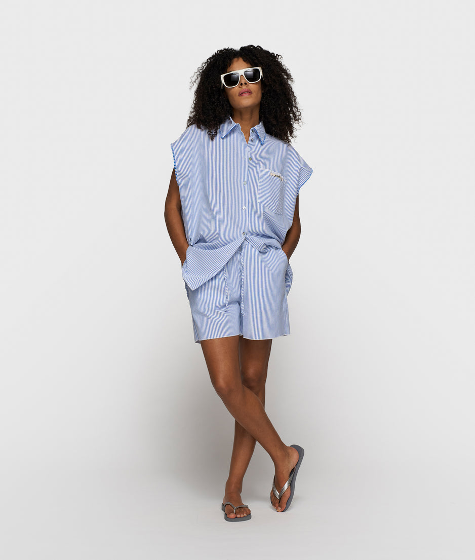 cotton shorts stripes | white/steel blue