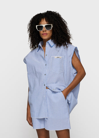 cotton blouse stripes | white/steel blue