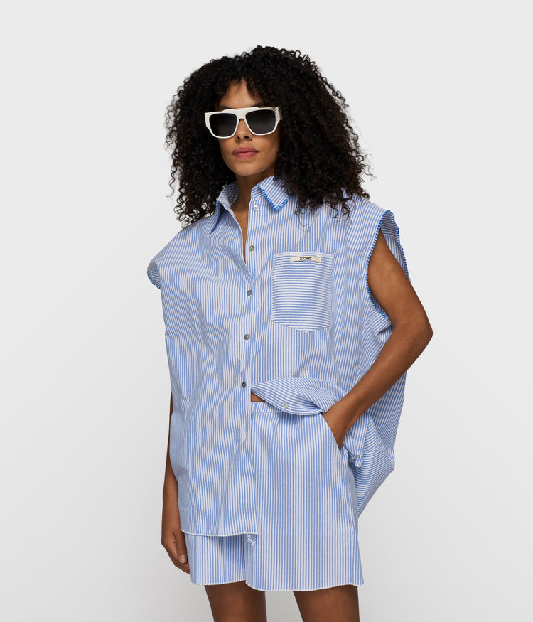 cotton blouse stripes | white/steel blue