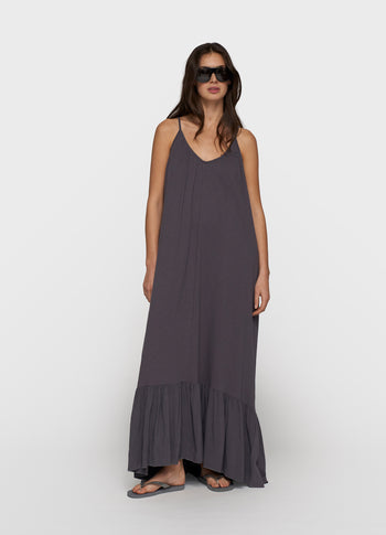 maxi dress slub jersey | steel blue