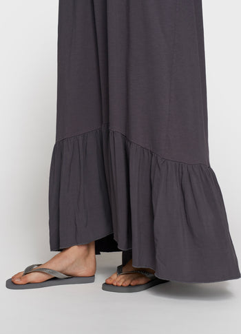 maxi dress slub jersey | steel blue