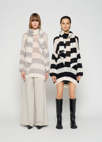 scarf knit stripe | ecru/black