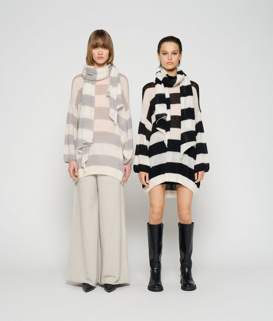 scarf knit stripe | ecru/black