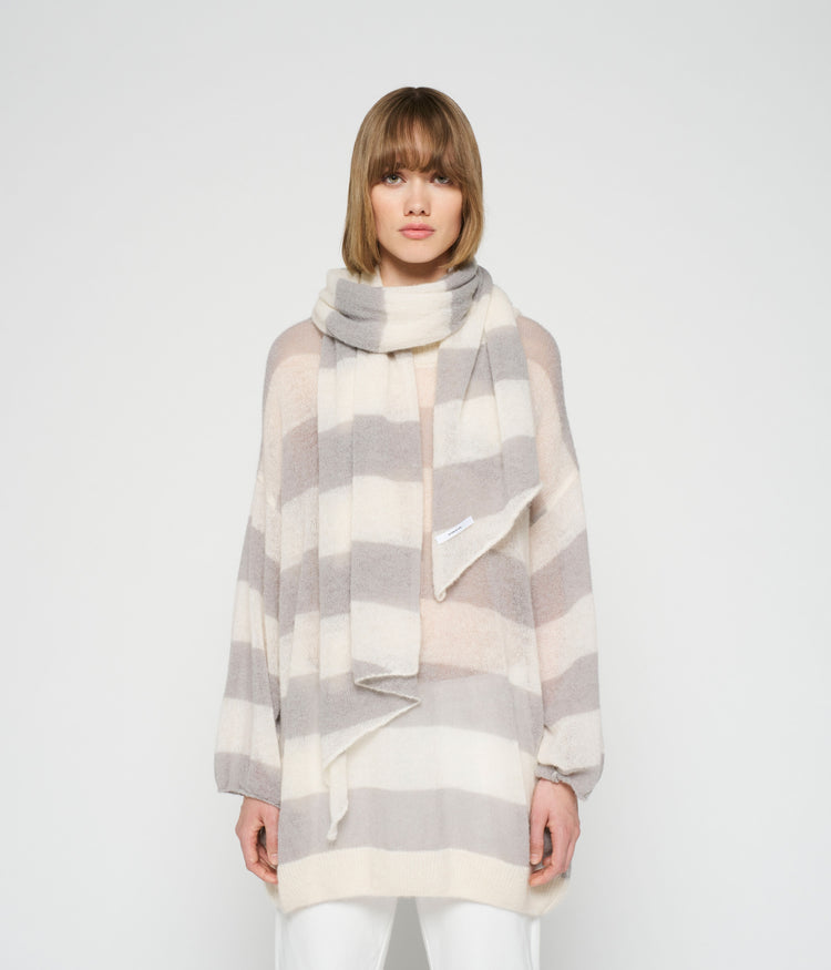scarf knit stripe | ecru/cloudy
