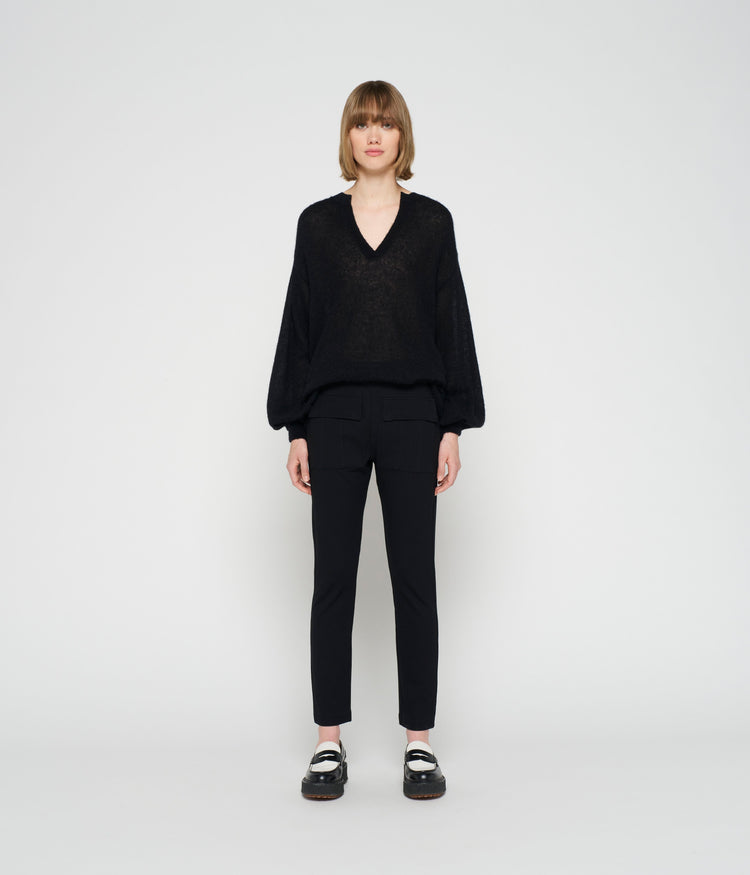 thin alpaca knit blouse | black