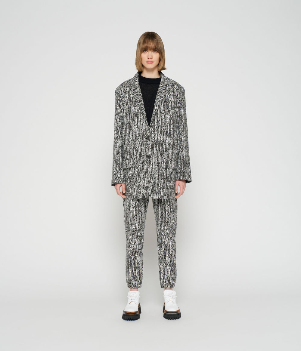statement blazer herringbone | black