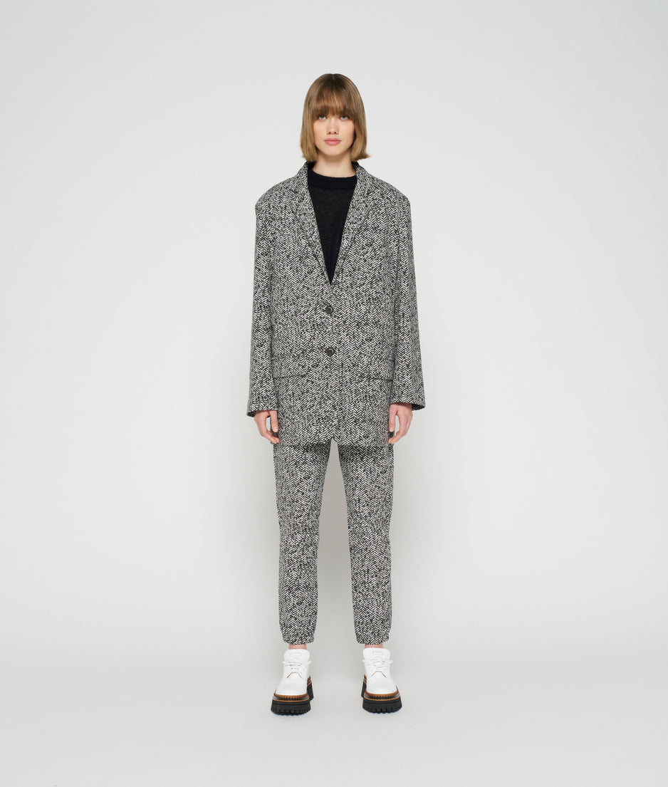 statement blazer herringbone | black