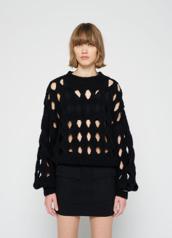 open knit sweater | black
