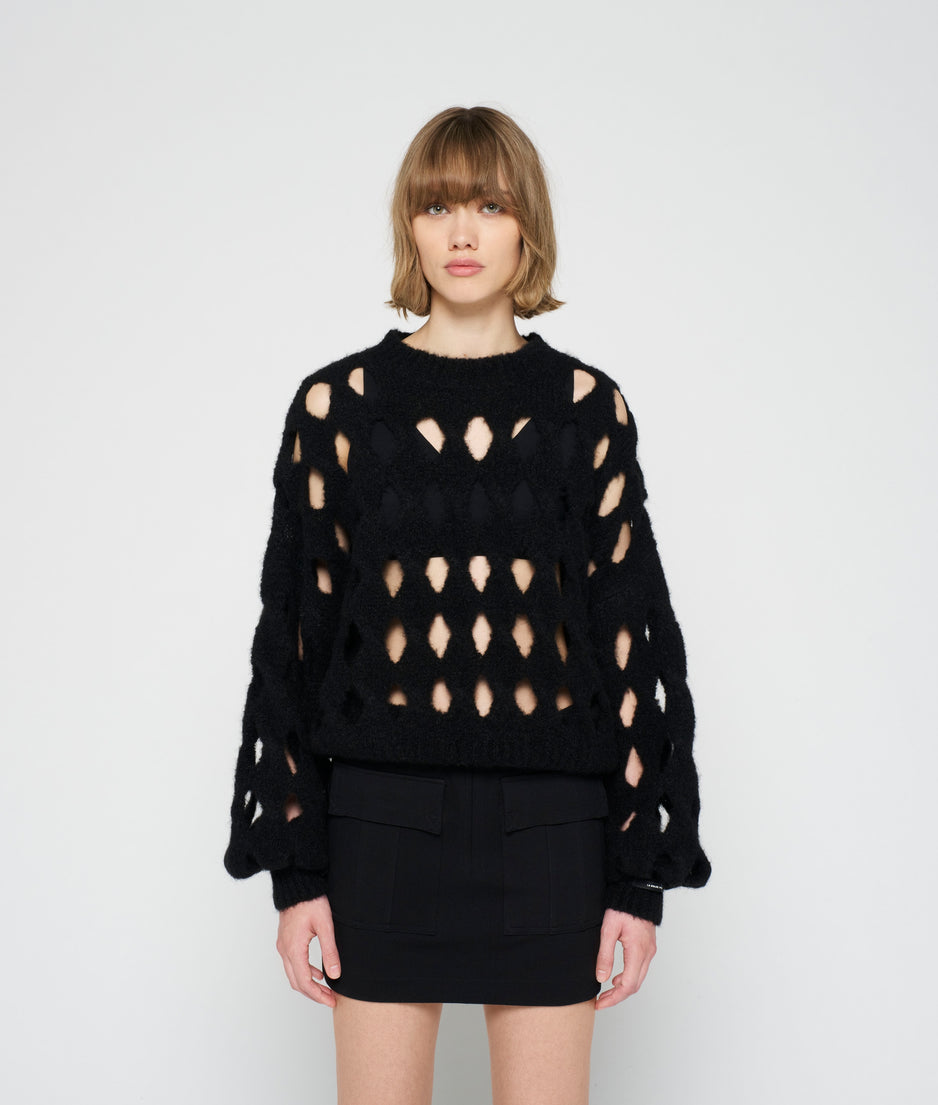 open knit sweater | black